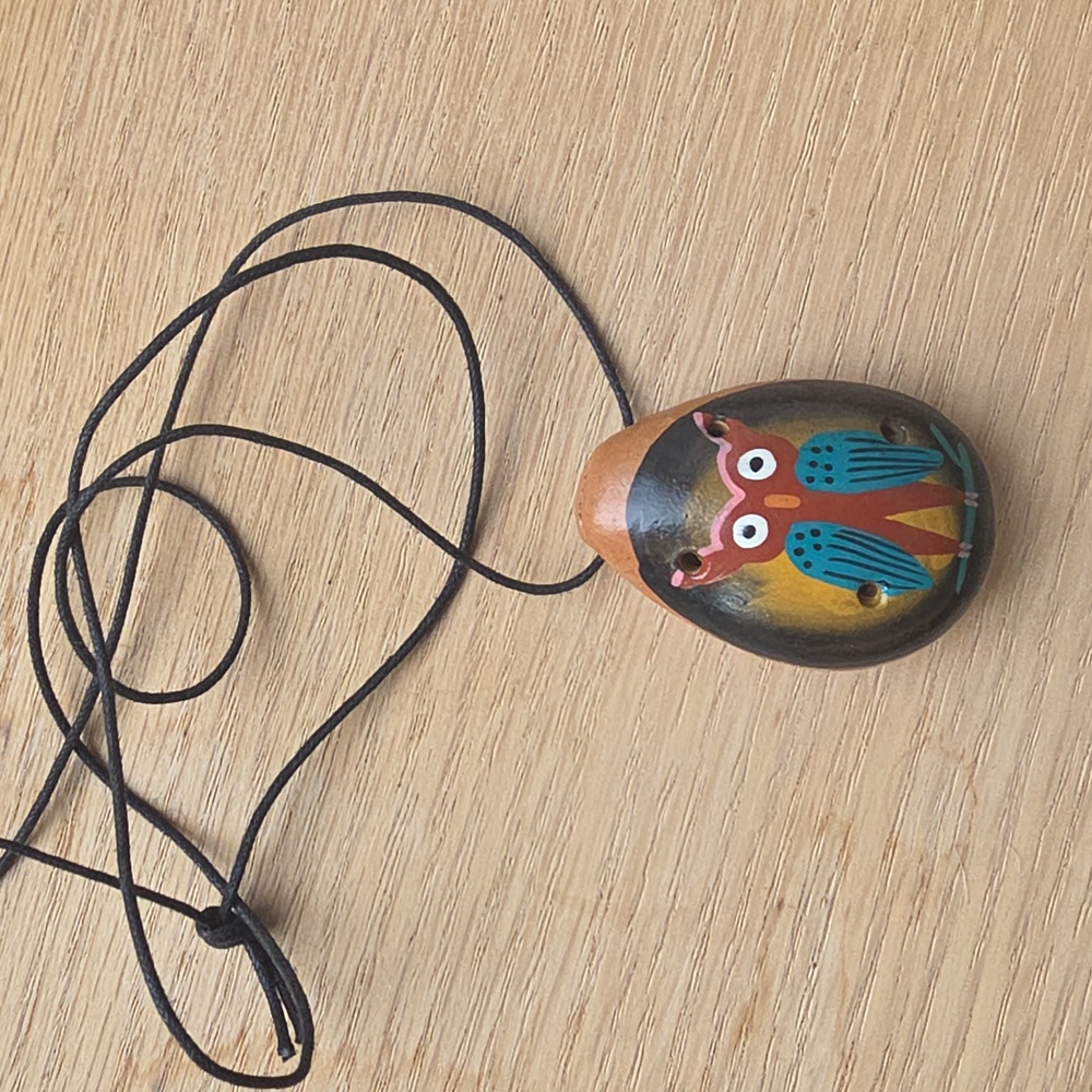 Made In Peru hand-painted terracotta Peruvian art owl ocarina Necklace